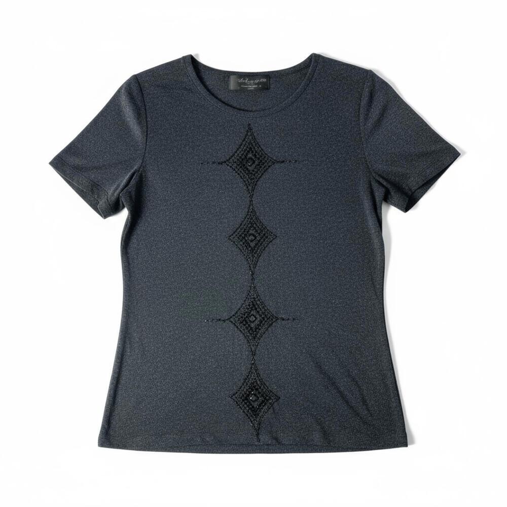 Inspirations New York Black‎ Beaded Top- Short Sleeve